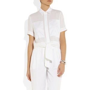 Theory Silk Front Tie Button Down Blouse